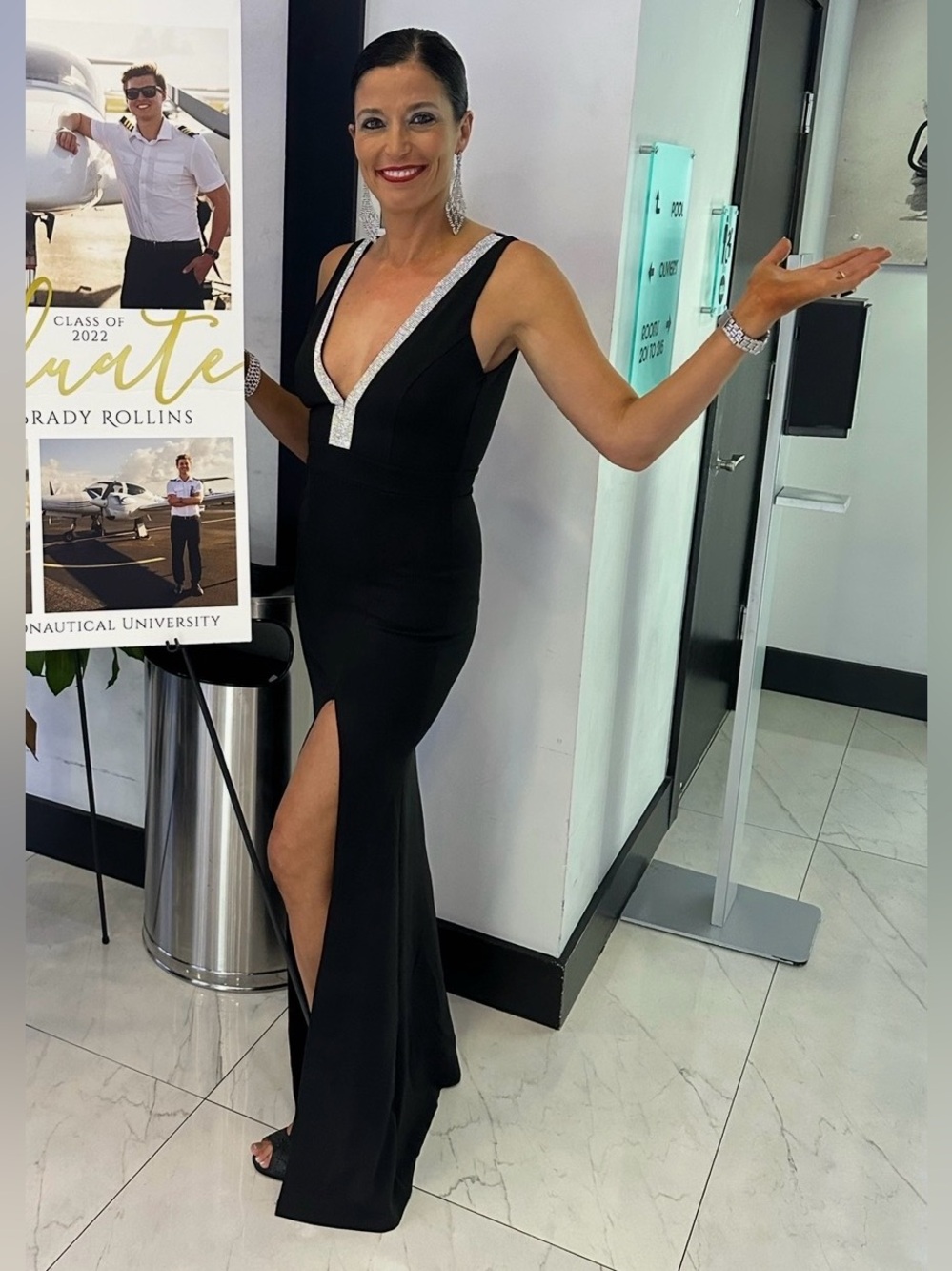 Lulu's Black Sequin-Trim Deep V Formal Gown